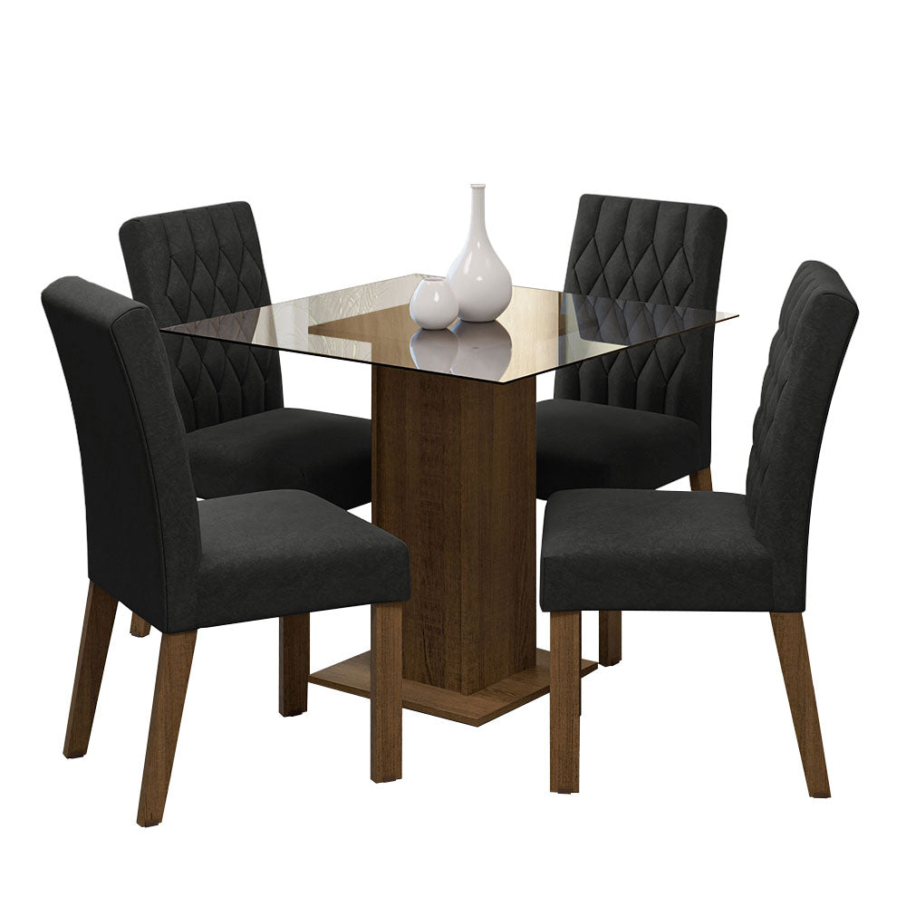 Juego de Comedor Noemi con 4 Sillas Encimera Cuadrada de Cristal Marrón/Oxford