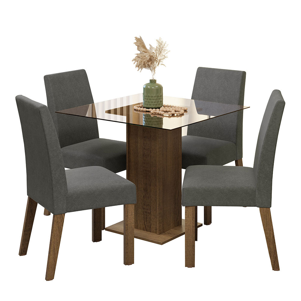 Juego de Comedor Ivy con 4 Sillas Encimera Cuadrada de Cristal Marrón/Plateado