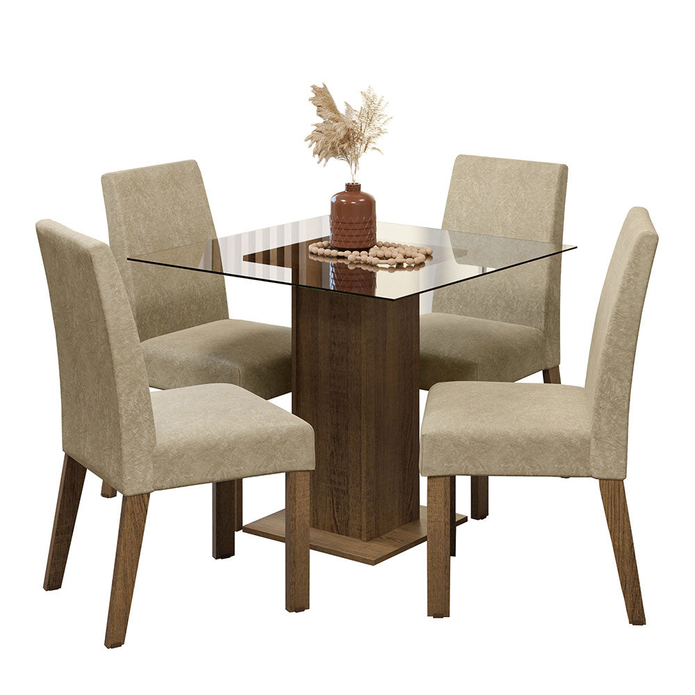 Juego de Comedor Ivy con 4 Sillas Encimera Cuadrada de Cristal Marrón/Imperial