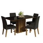 Juego de Comedor Avril con 4 Sillas - Tablero de Madera y Cubierta de Cristal Marrón/Negro/Oxford