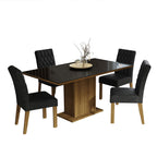 Juego de Comedor Marilia con 4 Sillas - Tablero de Madera y Cubierta de Cristal Marrón/Negro/Oxford