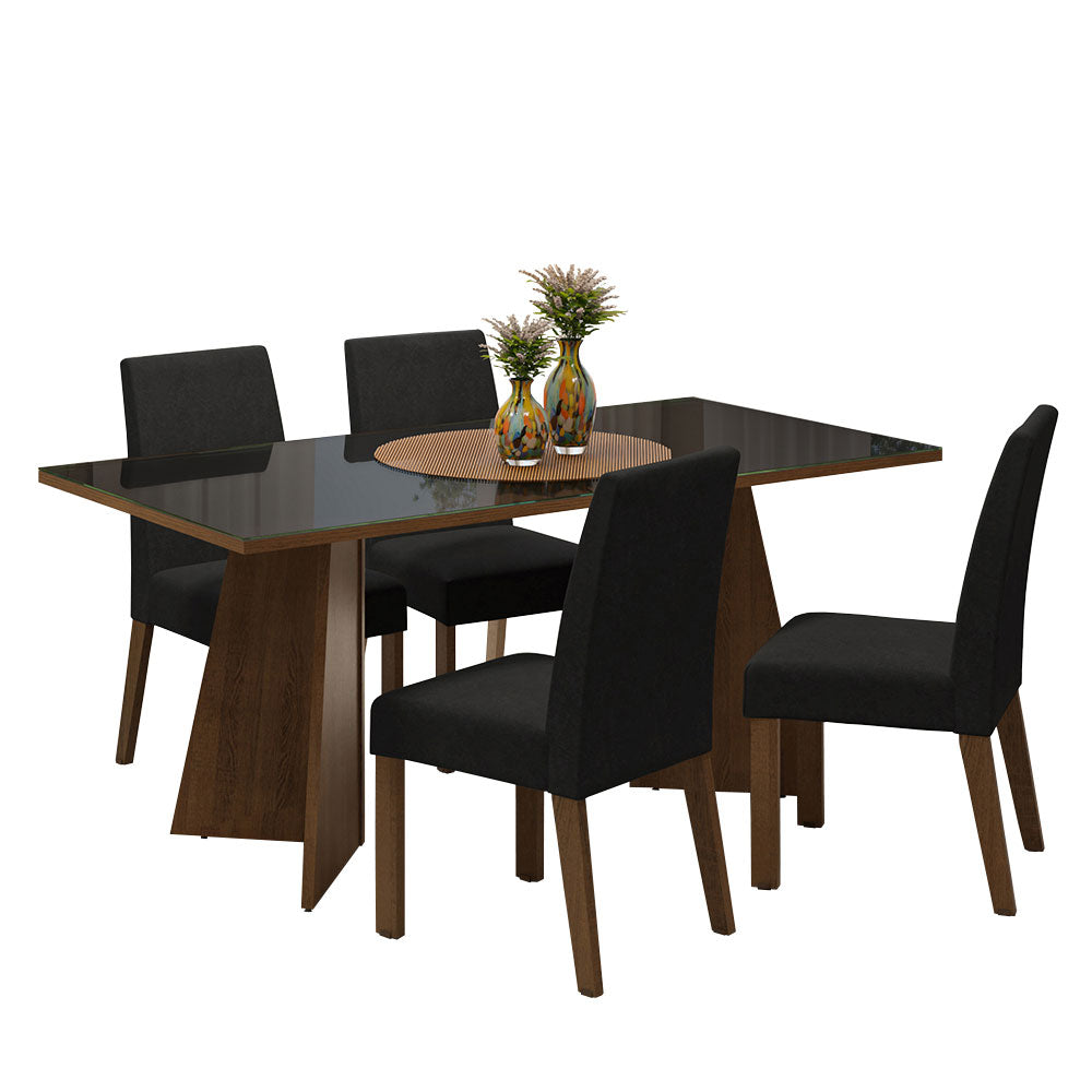 Juego de Comedor Taylor con 4 Sillas - Tablero de Madera y Cristal Marrón/Negro/Oxford