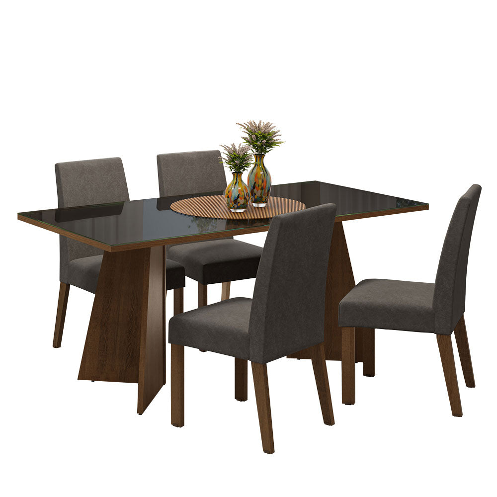 Juego de Comedor Taylor con 4 Sillas - Tablero de Madera y Cristal Marrón/Negro/Plateado