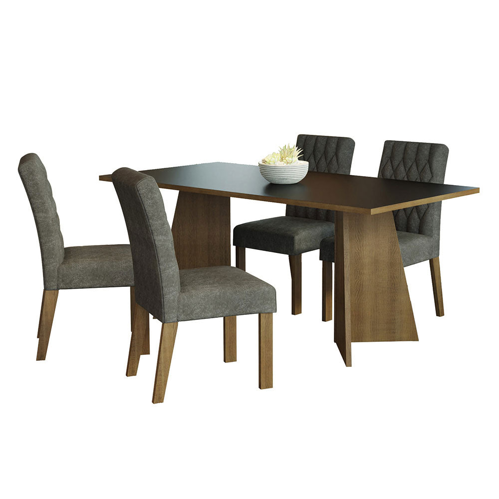 Juego de Comedor Ruby con 4 Sillas Marrón/Negro/Plateado