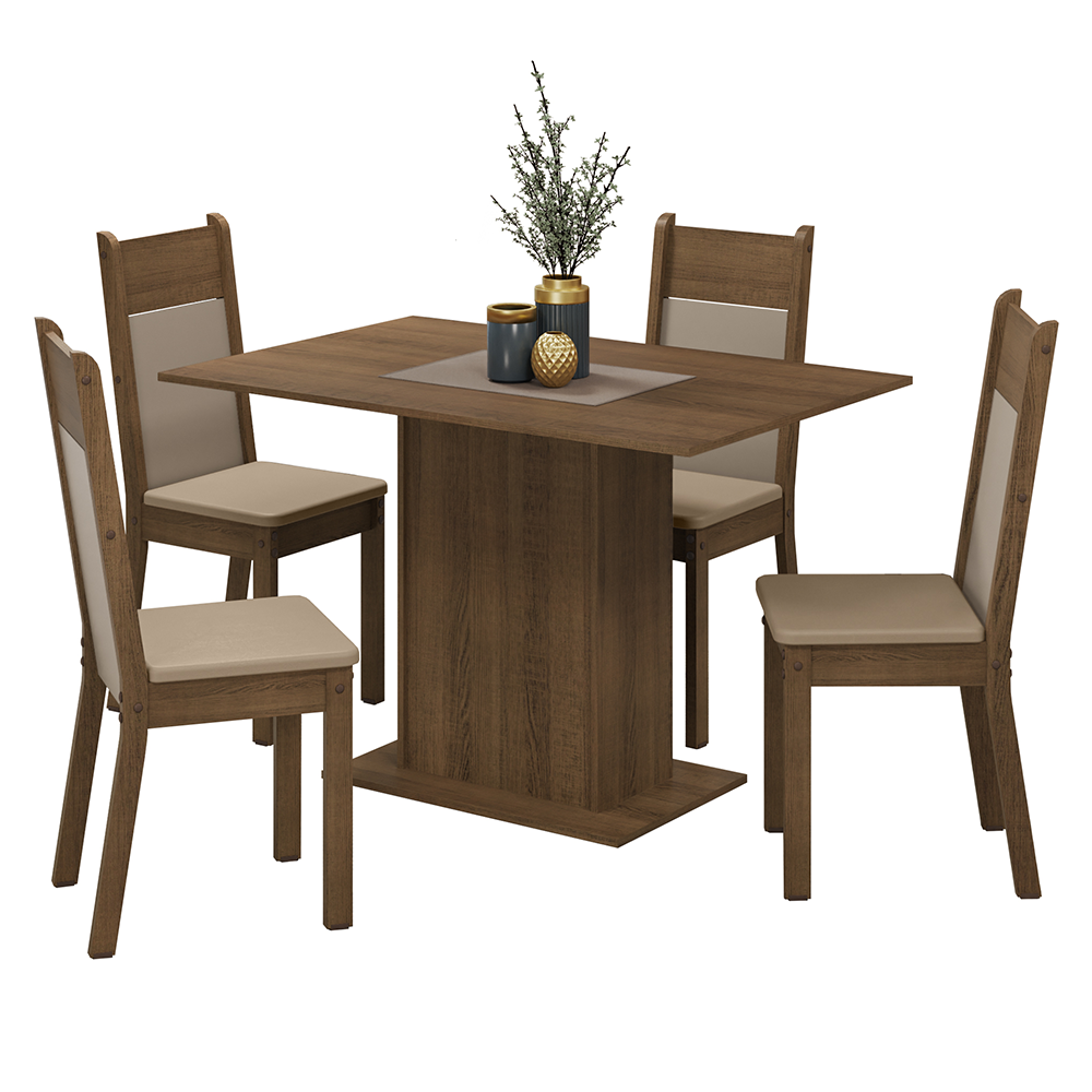 Juego de Comedor Madesa Sheila con 4 Sillas Marrón/Crema/Beige
