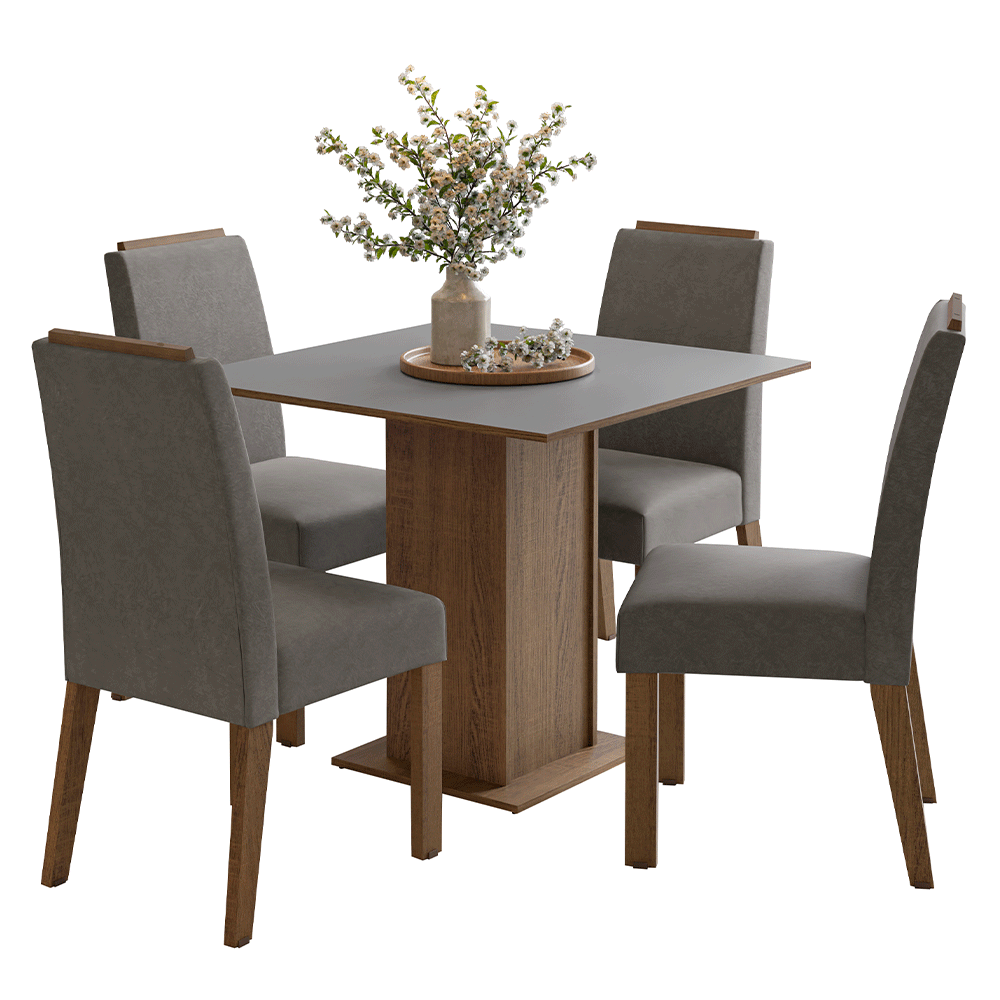 Juego de Comedor Aspen con 4 Sillas Marrón/Gris/Plateado