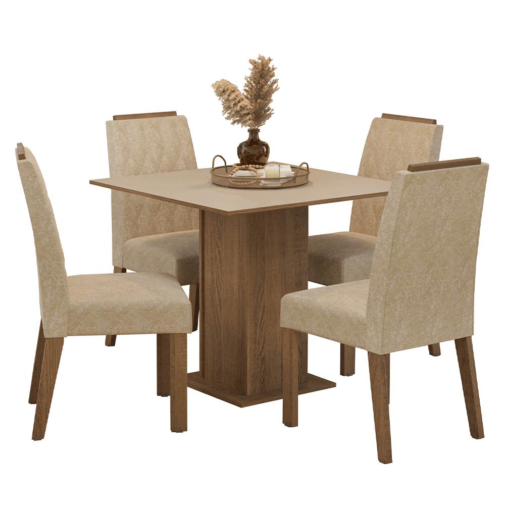 Juego de Comedor Cannes con 4 Sillas Marrón/Crema/Imperial