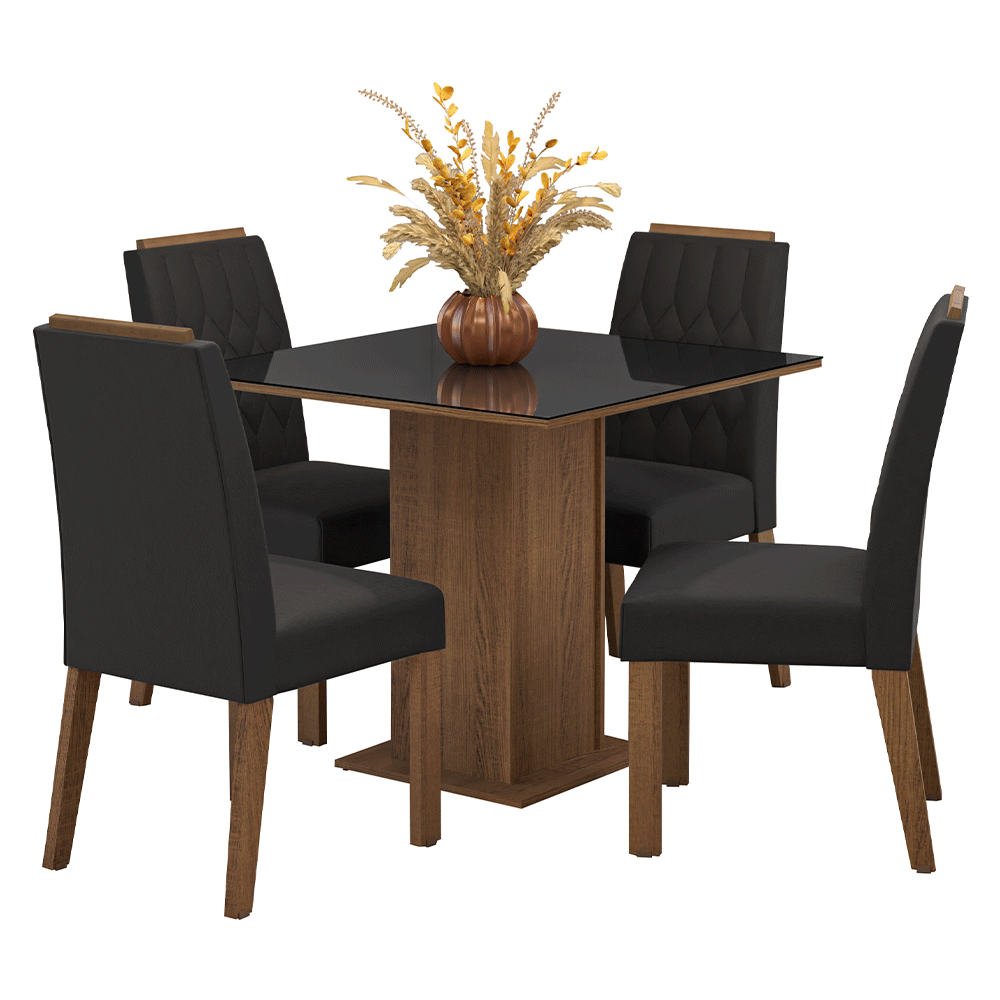 Juego de Comedor Capri con 4 Sillas - Tablero de Madera y Cristal MarrónNegroOxford