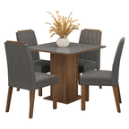 Juego de Comedor Capri con 4 Sillas - Tablero de Madera y Cristal Marrón/Gris/Plateado