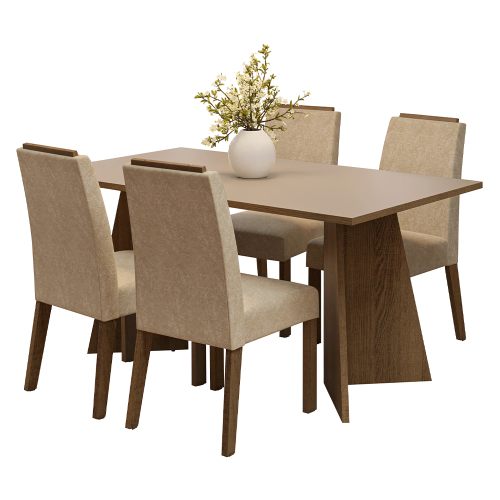 Juego de Comedor Évora con 4 Sillas Marrón/Crema/Imperial