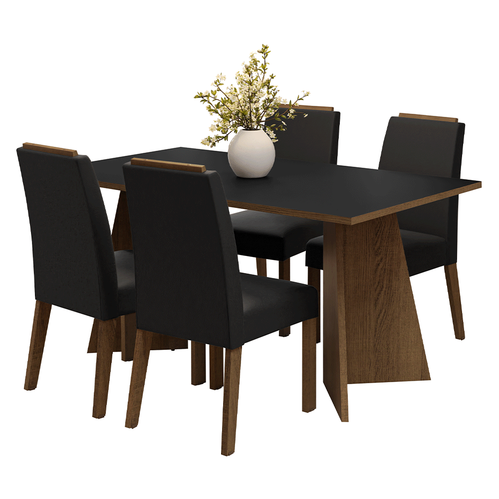 Juego de Comedor Évora con 4 Sillas Marrón/Negro/Oxford