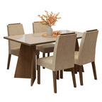 Juego de Comedor Braga con 4 Sillas - Tablero de Madera y Cristal Marrón/Crema/Imperial