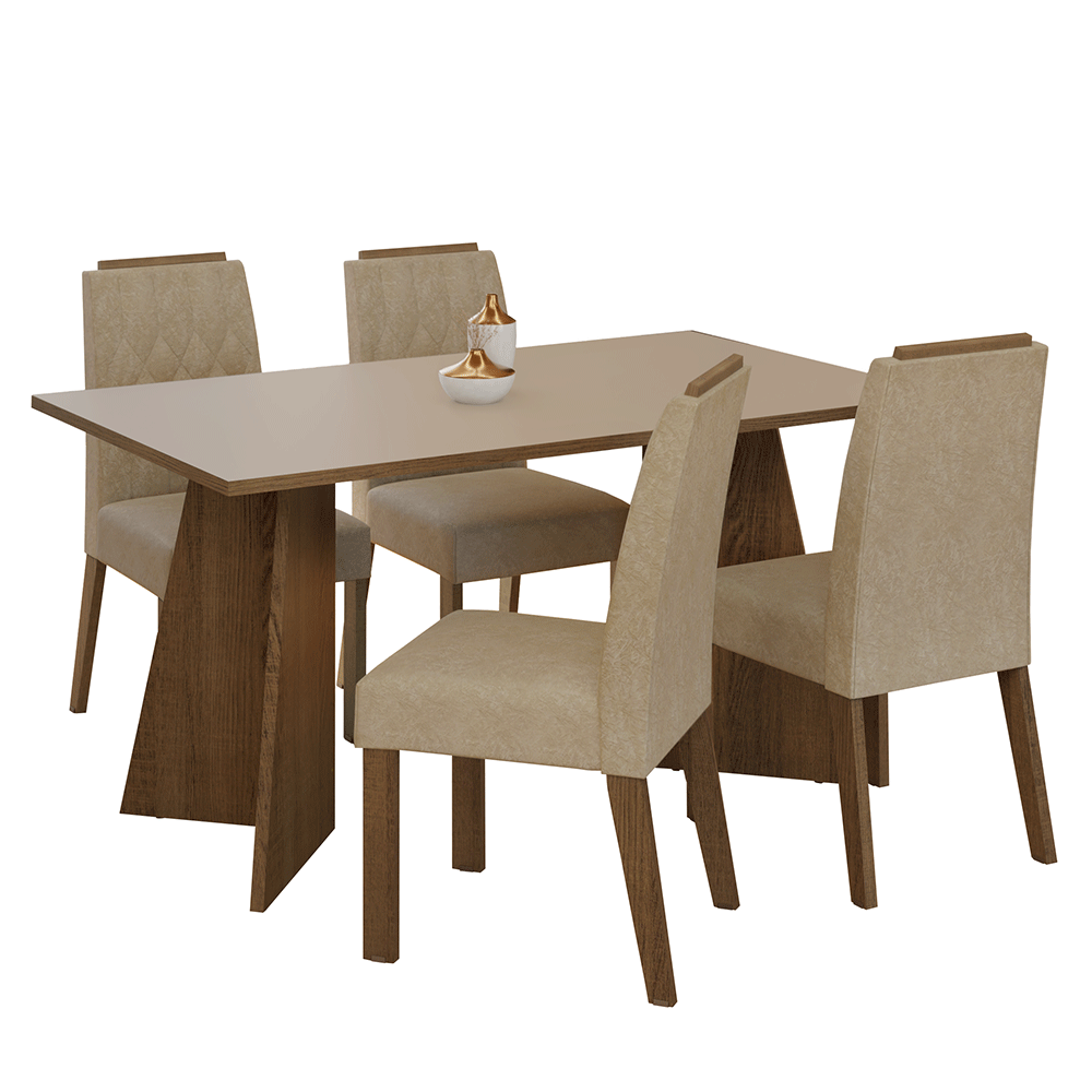 Juego de Comedor Tulum con 4 Sillas Marrón/Crema/Imperial