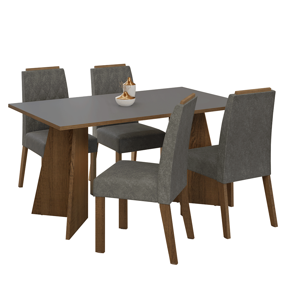 Juego de Comedor Tulum con 4 Sillas Marrón/Gris/Plateado