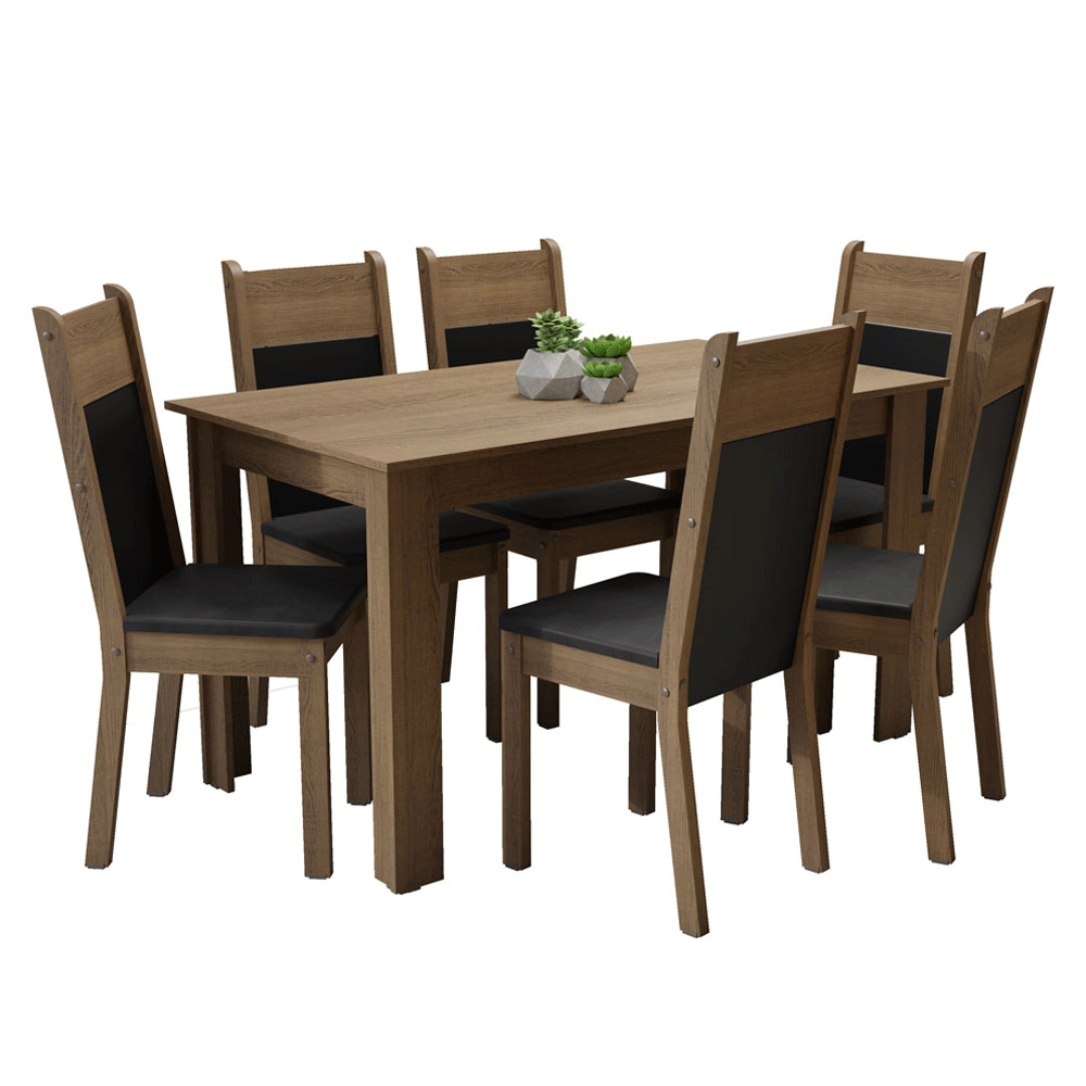 Juego de Comedor Medelin con 6 Sillas Marrón/Negro/Sintético Negro