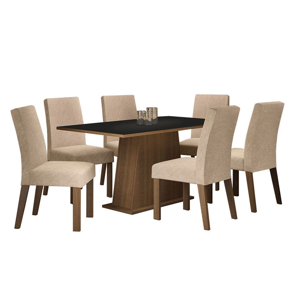 Juego de Comedor Luciana con 6 Sillas Marrón/Negro/Imperial