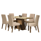 Juego de Comedor Patricia con 6 Sillas - Tablero de Madera y Cristal Marrón/Crema/Imperial