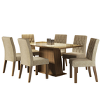 Juego de Comedor Stéfani con 6 Sillas - Tablero Rectangular de Madera y Cristal Marrón/Crema/Imperial Madesa