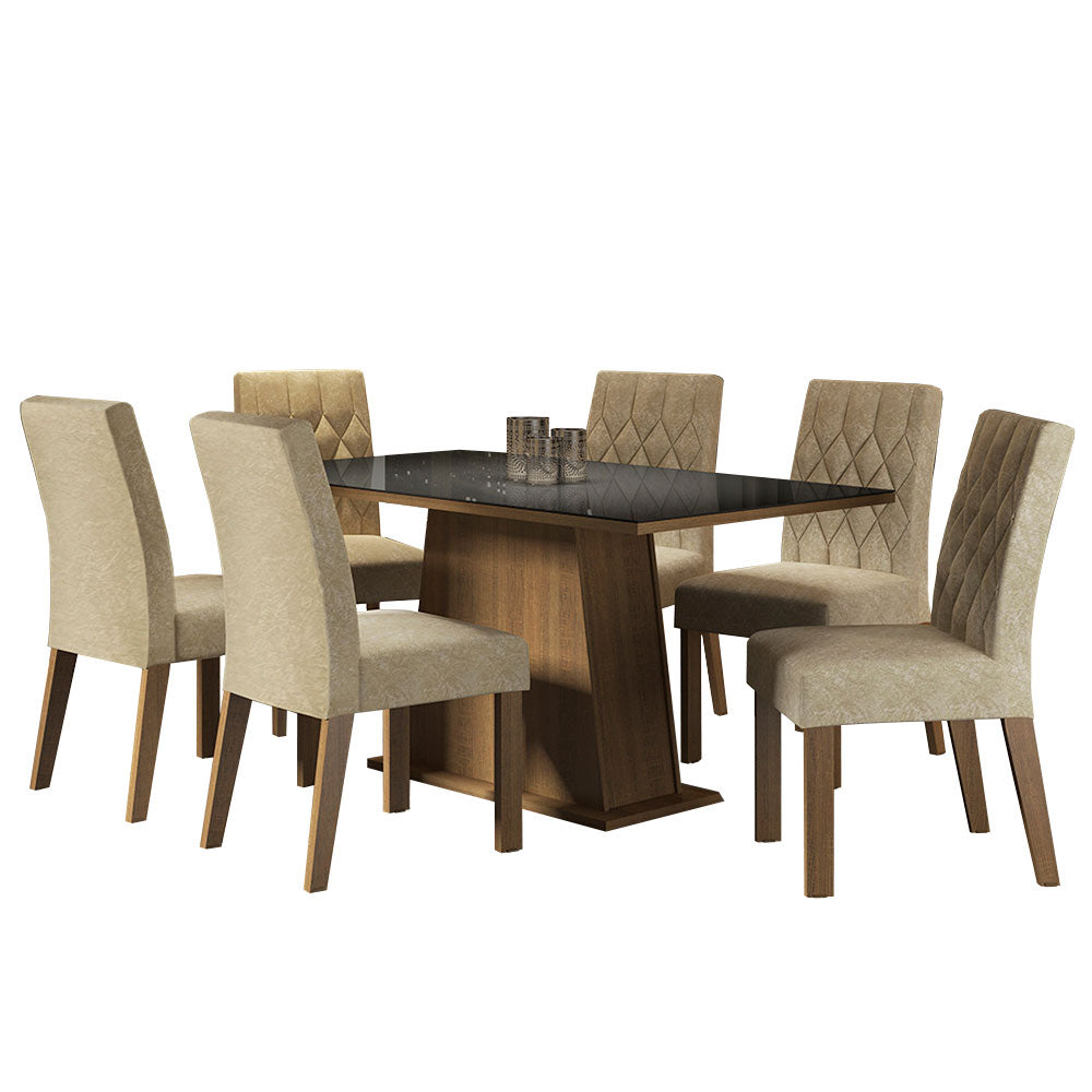 uego de Comedor Stéfani con 6 Sillas - Tablero de Madera y Cristal