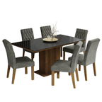 Juego de Comedor Geórgia con 6 Sillas - Tablero de Madera y Cristal Marrón/Negro/Plateado