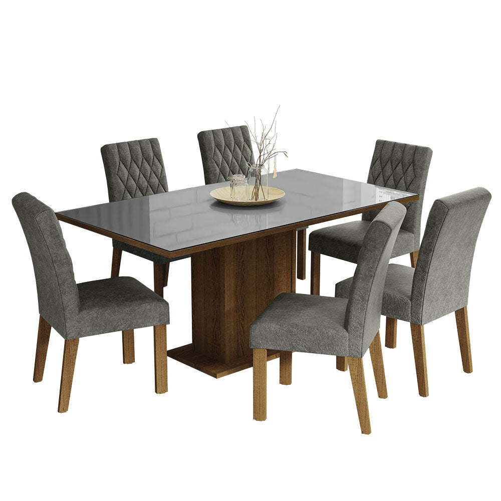Juego de Comedor Geórgia con 6 Sillas - Tablero de Madera y Cristal