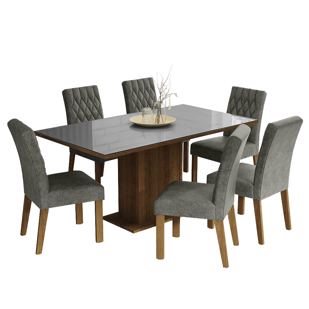 Juego de Comedor Geórgia con 6 Sillas - Tablero de Madera y Cristal