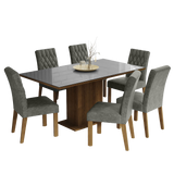 Juego de Comedor Geórgia con 6 Sillas - Tablero de Madera y Cristal