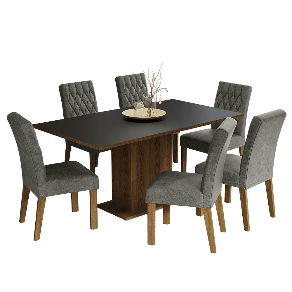 Juego de Comedor Hanna con 6 Sillas Marrón/Negro/Plateado