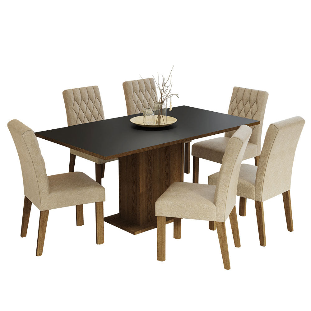 Juego de Comedor Hanna con 6 Sillas Marrón/Negro/Imperial