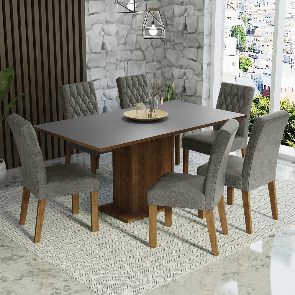 Juego de Comedor Hanna con 6 Sillas Marrón/Gris/Plateado