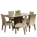 Juego de Comedor Alexis con 6 Sillas - Tablero de Madera y Cubierta de Cristal Marrón/Crema/Imperial