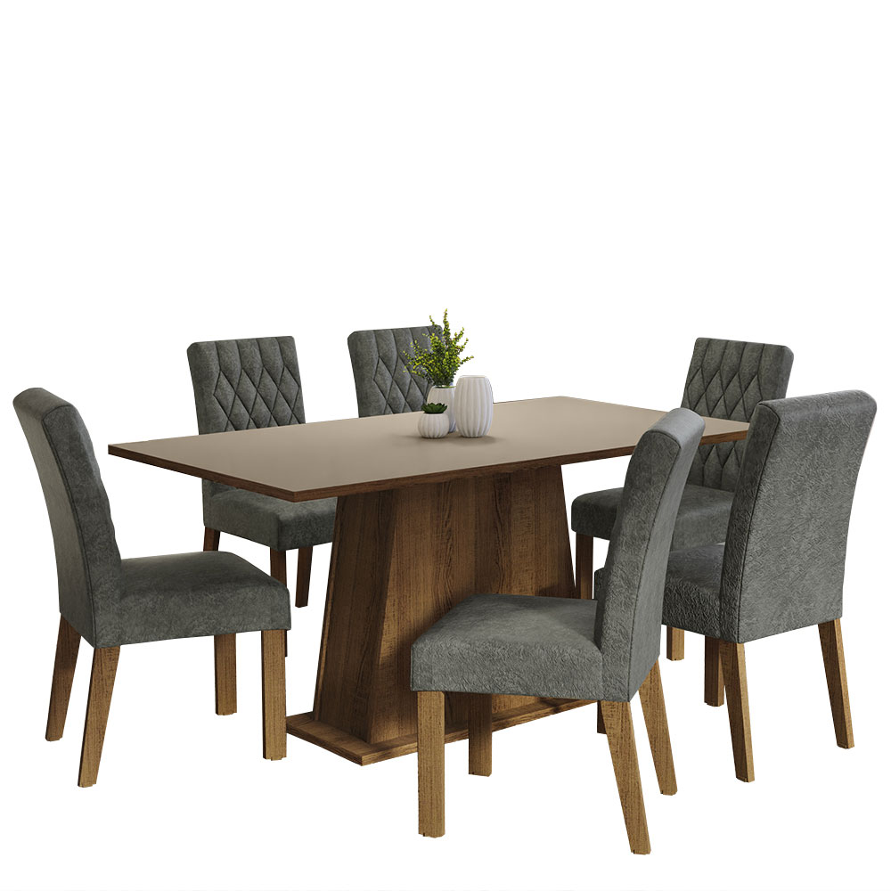 Juego de Comedor Britney con 6 Sillas Marrón/Crema/Plateado