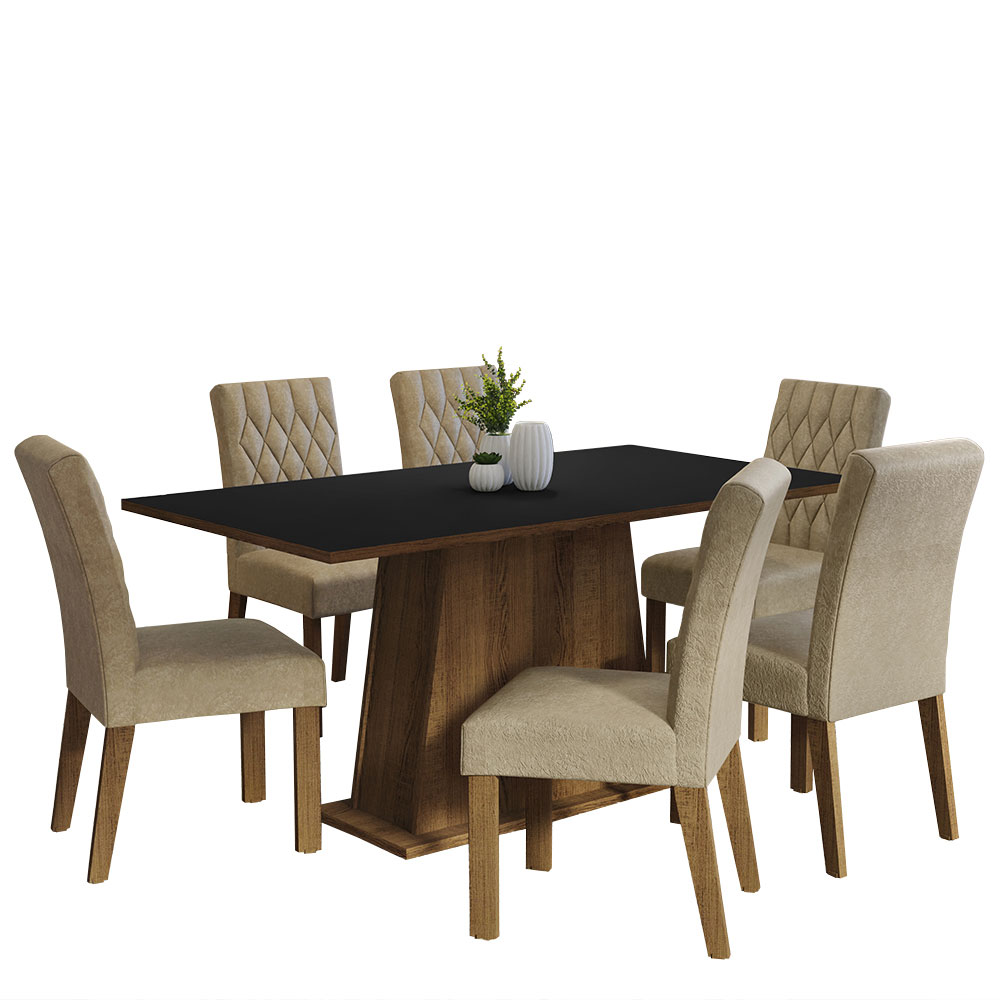 Juego de Comedor Britney con 6 Sillas Marrón/Negro/Imperial