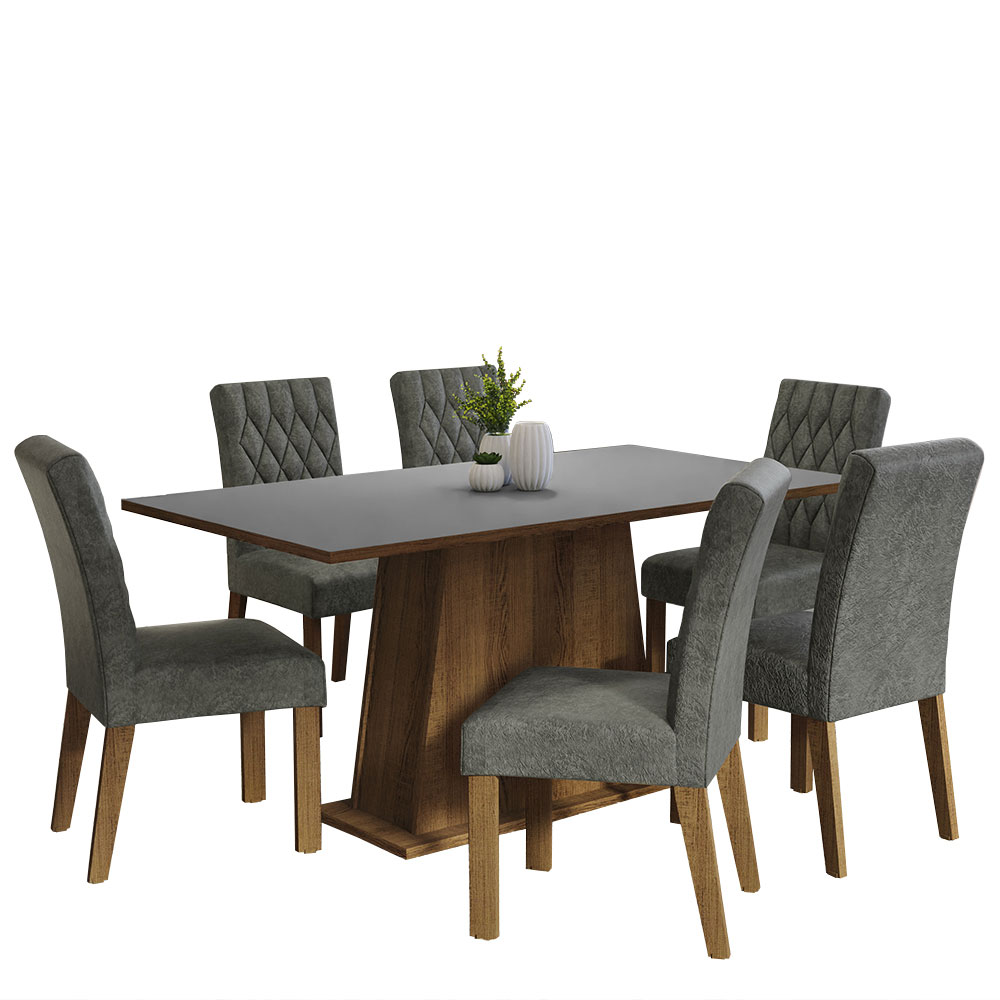 Juego de Comedor Britney con 6 Sillas Marrón/Gris/Plateado