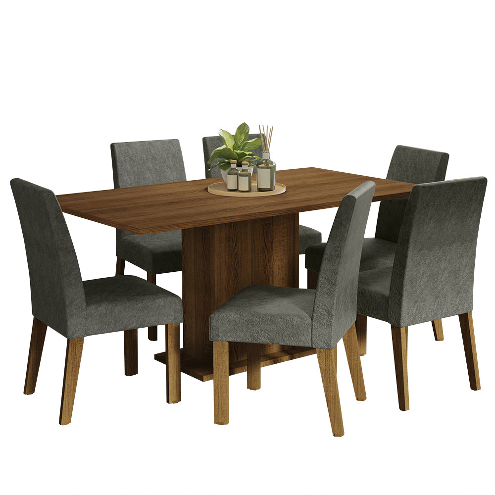 Juego de Comedor Renata con 6 Sillas Marrón/Plateado