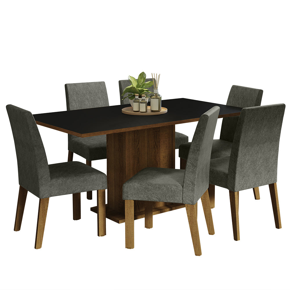 Juego de Comedor Renata con 6 Sillas Marrón/Negro/Plateado