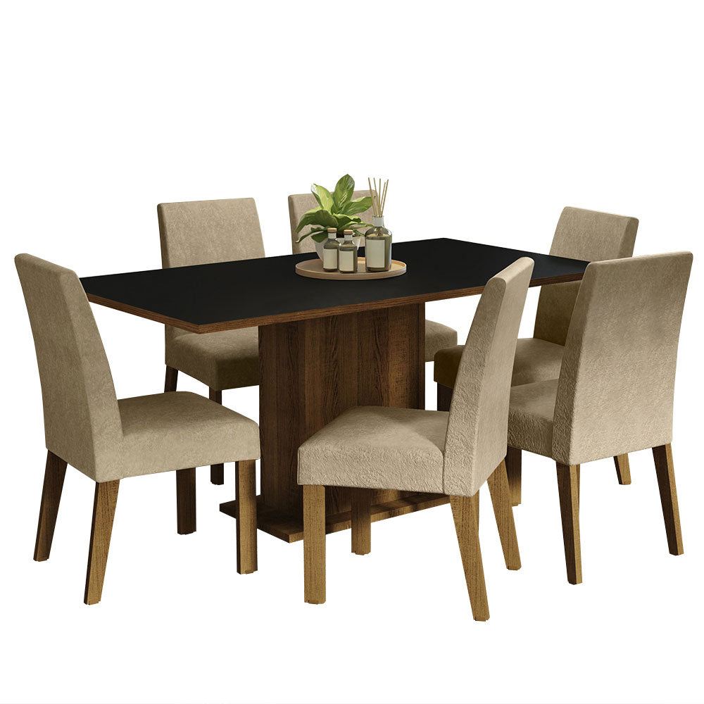 Juego de Comedor Renata con 6 Sillas Marrón/Negro/Imperial