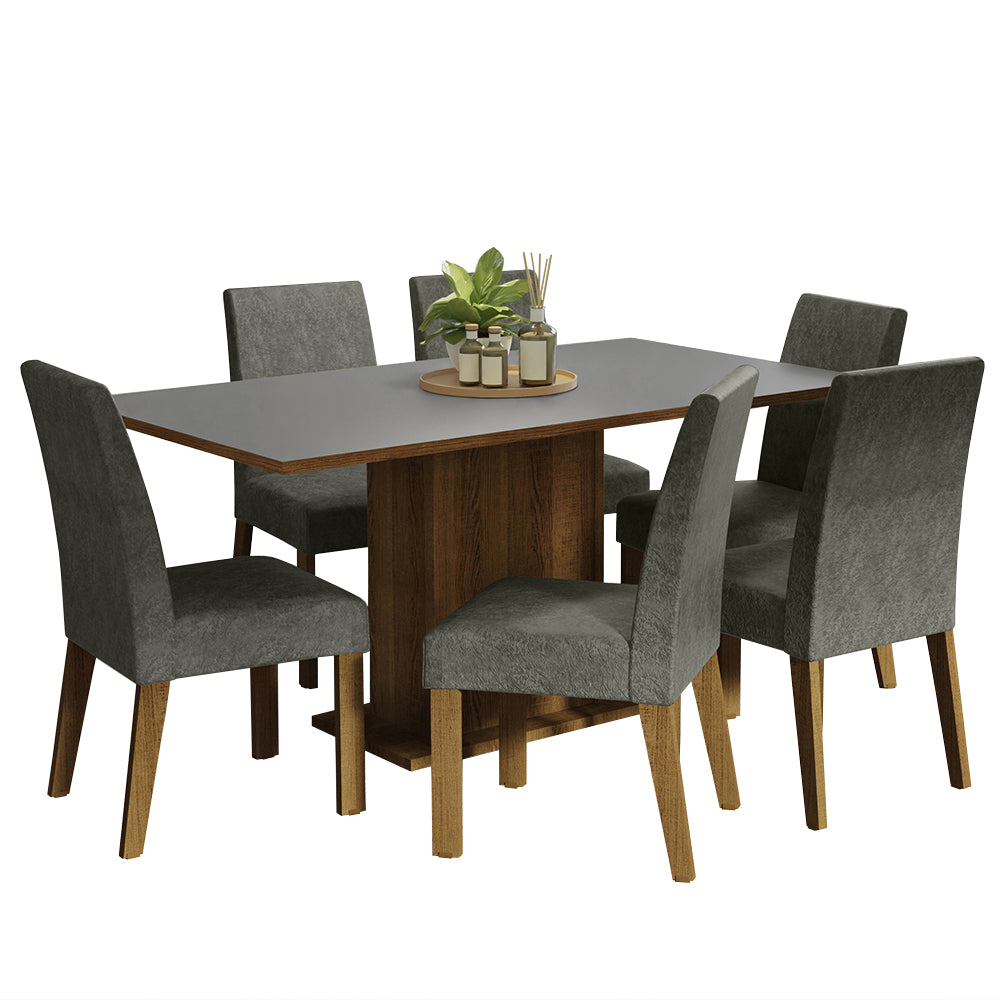 Juego de Comedor Renata con 6 Sillas Marrón/Gris/Plateado