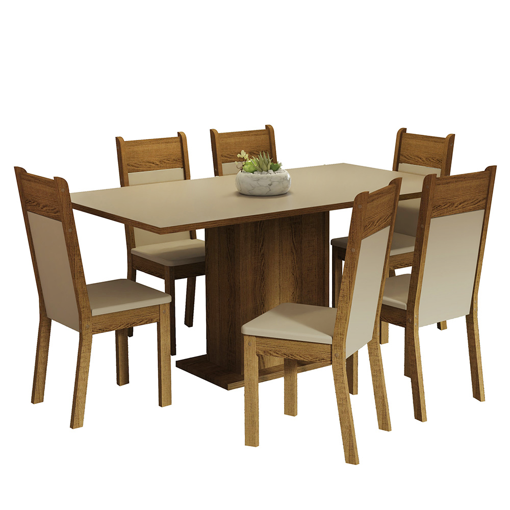Juego de Comedor Augusta con 6 Sillas Crema/Marrón/Beige