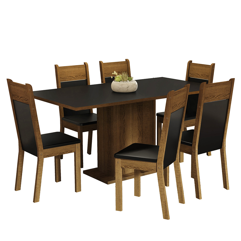 Juego de Comedor Augusta con 6 Sillas Negro/Marrón