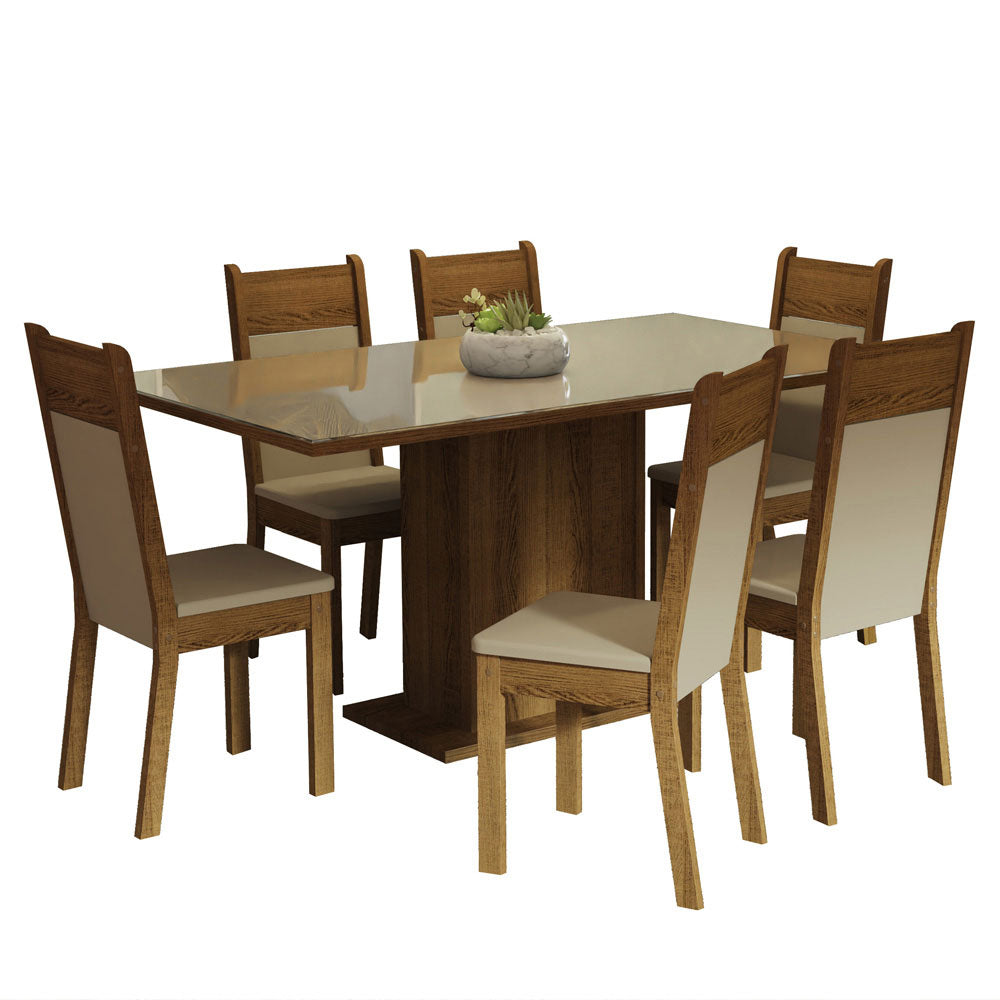 Juego de Comedor Francine con 6 Sillas - Tablero de Madera y Cristal