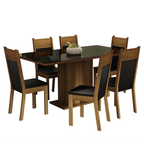Juego de Comedor Francine con 6 Sillas - Tablero de Madera y Cubierta de Cristal Negro/Marrón
