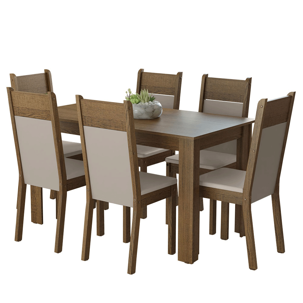 Juego de Comedor Bahamas con 6 Sillas Marrón/Crema/Beige
