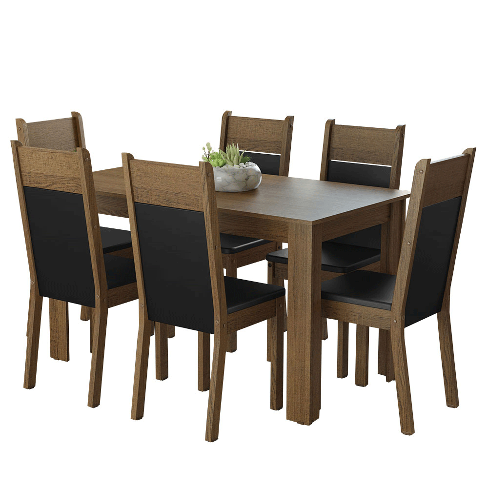 Juego de Comedor Bahamas con 6 Sillas Marrón/Negro