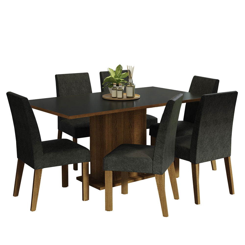 Juego de Comedor Renata con 6 Sillas Oxford Marrón/Negro/Oxford