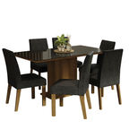Juego de Comedor Alexis con 6 Sillas - Tablero de Madera y Cubierta de Cristal Marrón/Negro/Oxford