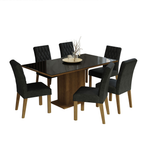 Juego de Comedor Geórgia con 6 Sillas - Tablero de Madera y Cubierta de Cristal Marrón/Negro/Oxford