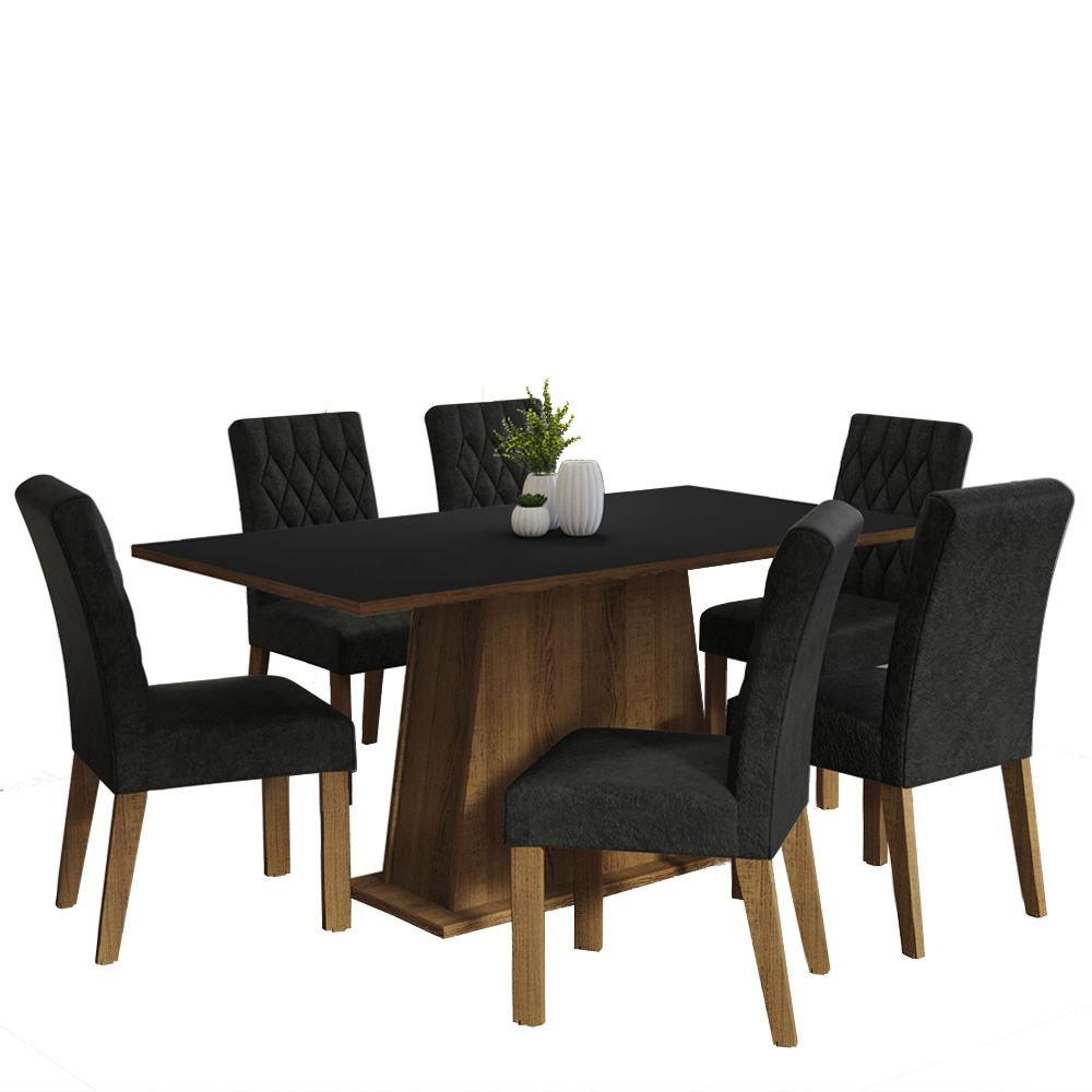 Juego de Comedor Britney con 6 Sillas Oxford Marrón/Negro/Oxford