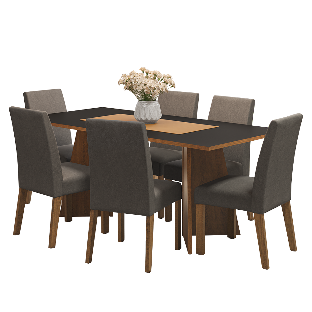Juego de Comedor Simone con 6 Sillas Marrón/Negro/Plateado