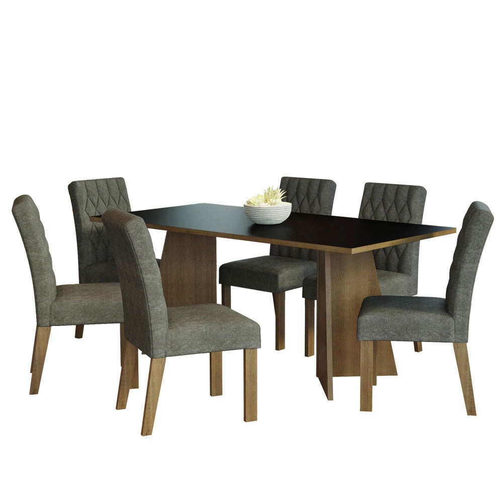 Juego de Comedor Madison con 6 Sillas Marrón/Negro/Plateado